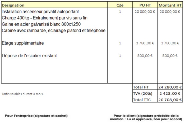 devis pour un ascenseur maison autoportant