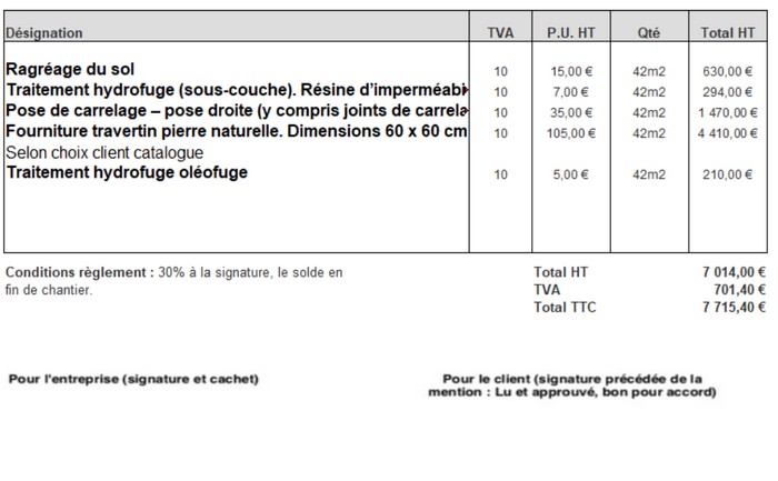 devis de pose de carrelage sur 42m2