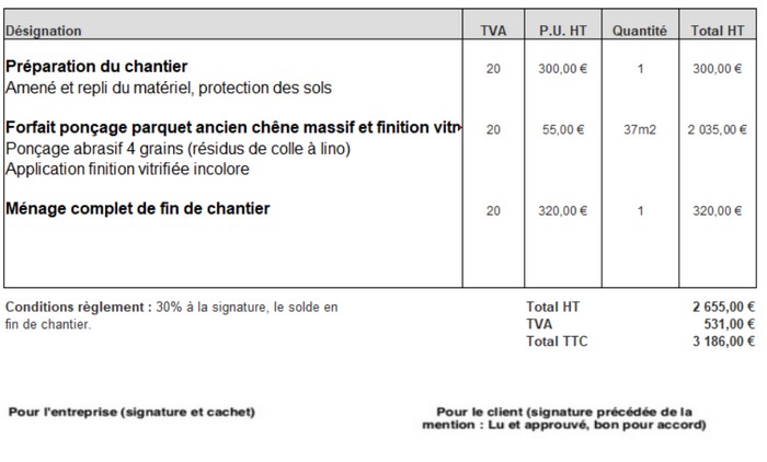 devis de ponçage et vitrification