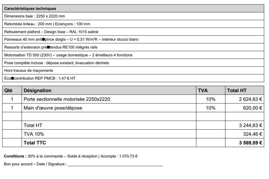  Devis de porte de garage sectionnelle