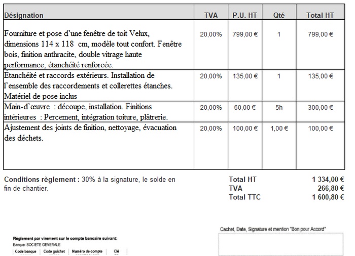 Devis de velux