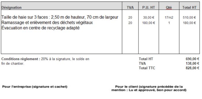 Devis pour une taille de haie